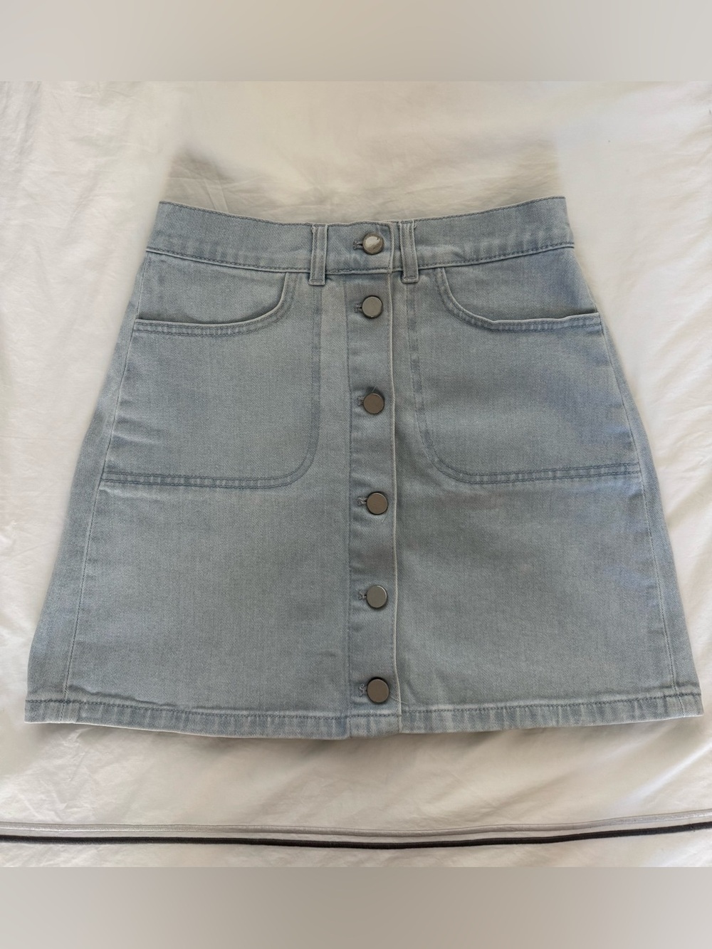 French Connection Light Wash Button-Front Denim Skirt